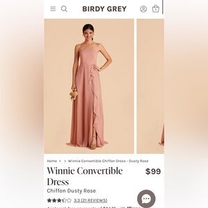 Birdy Grey Dusty Rose Winnie Convertible Bridesmaid Dress Size 0